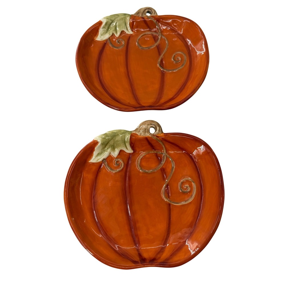 Stonewall Kitchen Pumpkin Plates C&F Home Set of 2 Orange Ceramic Harvest Decor